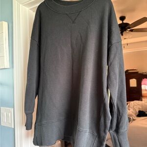 Aerie Black Ribbed Neck Crewneck Sweatshirt